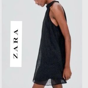 Zara Trafaluc Black Sleeveless Halter Mini Dress "Shimmering Gold"  Size:  SMALL
